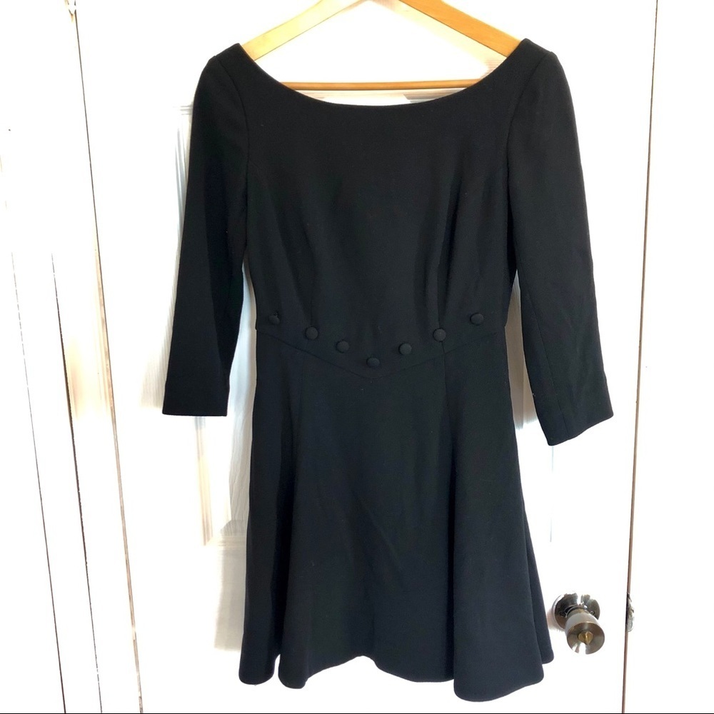 Rachel Zoe 3/4 Length Sleeve Black Wool Fit & Flare Dress Button Detail | 2 - Picture 2 of 8
